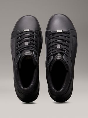 black mono jacquard leather high-top logo trainers for men calvin klein