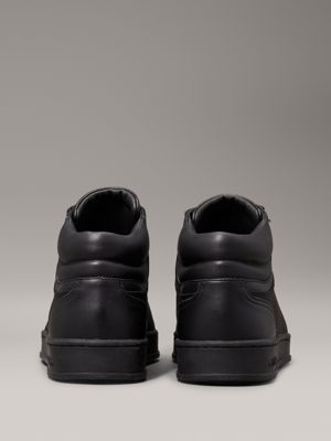 black mono jacquard leather high-top logo trainers for men calvin klein