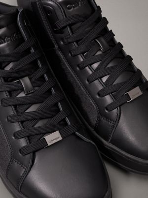 black mono jacquard leather high-top logo trainers for men calvin klein