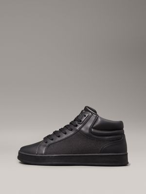 black mono jacquard leather high-top logo trainers for men calvin klein