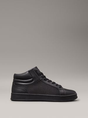black leather high-top logo trainers for men calvin klein