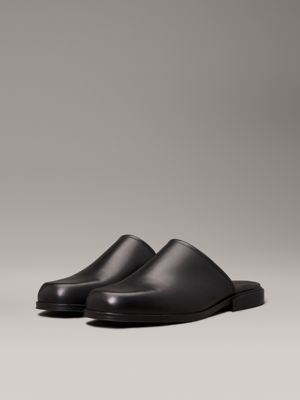 ck black leather mules for men calvin klein