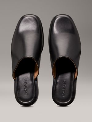 ck black leather mules for men calvin klein