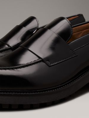 ck black leather loafers for men calvin klein