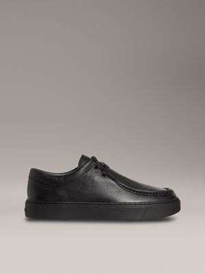 black hybride schnürschuhe aus leder mit materialschürze im zehenbereich für herren - calvin klein
