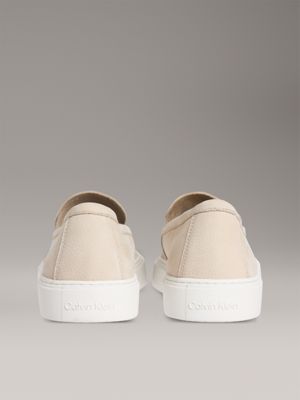 stony beige/bright white leather hybrid moccasins for men calvin klein
