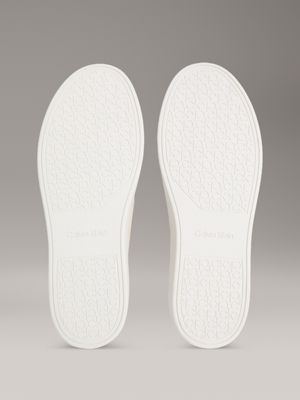 stony beige/bright white leather hybrid moccasins for men calvin klein