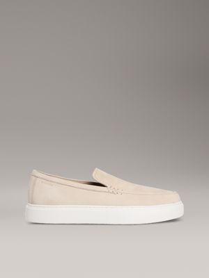 beige leather hybrid moccasins for men calvin klein