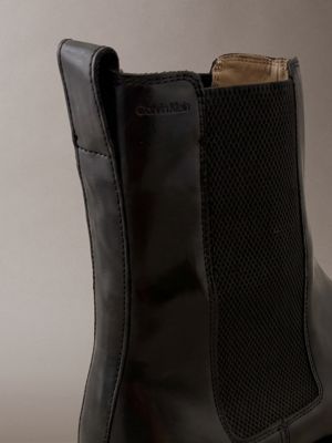 triple black chelsea boots aus leder mit mandelförmiger spitze für herren - calvin klein
