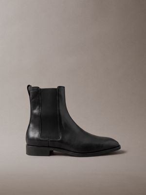 black chelsea boots aus leder mit mandelförmiger spitze für herren - calvin klein