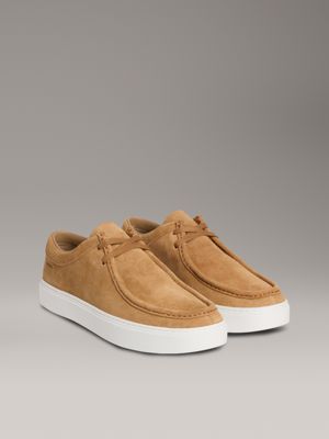 dried oregano/bright white leren hybride veterschoenen met apron punt voor heren - calvin klein