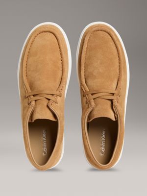 dried oregano/bright white leren hybride veterschoenen met apron punt voor heren - calvin klein