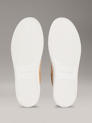 dried oregano/bright white leren hybride veterschoenen met apron punt voor heren - calvin klein