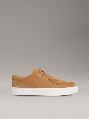 brown leren hybride veterschoenen met apron punt voor heren - calvin klein