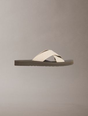 leonidas - sandales en toile avec logo beige pour hommes calvin klein