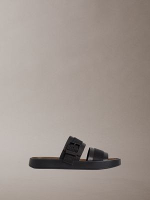 black ck milo - leather logo jacquard sandals for men calvin klein