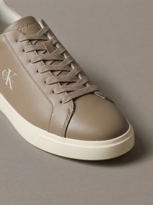 desert taupe/marshmallow leather signature logo trainers for men calvin klein