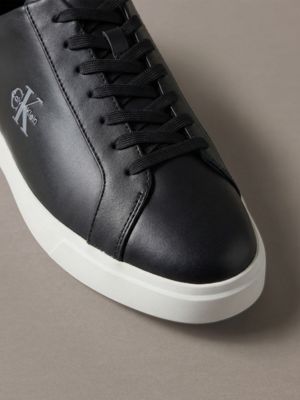 black/bright white leather signature logo trainers for men calvin klein