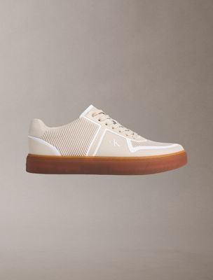 ck baseline - sneakers con signature logo in maglia beige da uomini calvin klein