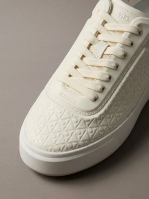 tofu/bright white embossed emblem logo trainers for men calvin klein