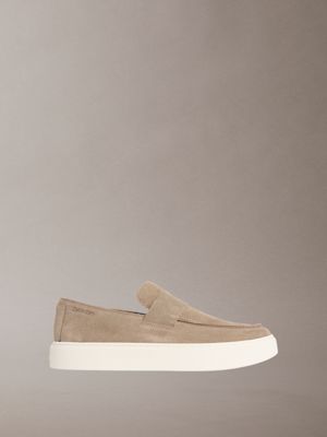 beige athena - suede hybrid cupsole loafers for men calvin klein