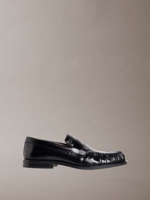 black moses - leather pleated penny loafers for men calvin klein