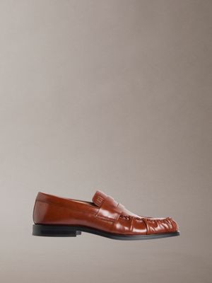 brown moses - leather pleated penny loafers for men calvin klein