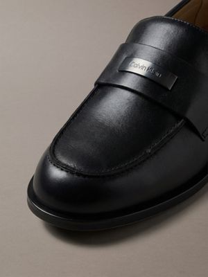 triple black leather penny loafers for men calvin klein