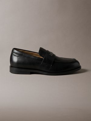 black leather penny loafers for men calvin klein