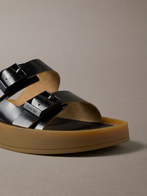 black/honey ck milo - leather buckle sandals for men calvin klein