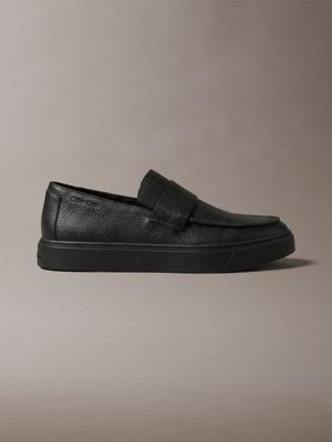 black hybrid-cupsole-loafer aus leder für herren - calvin klein