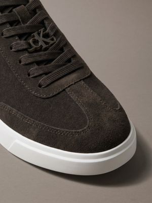 rocky brown suede signature logo trainers for men calvin klein