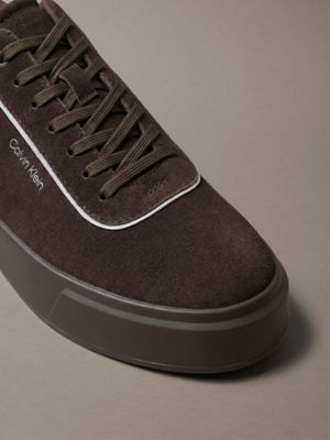 triple rocky brown faux suede signature trainers for men calvin klein