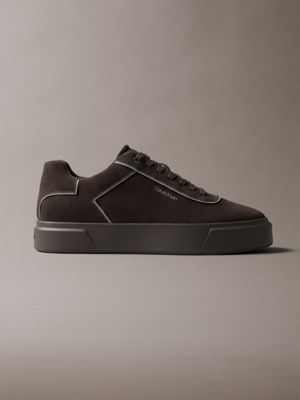 black faux suede signature trainers for men calvin klein
