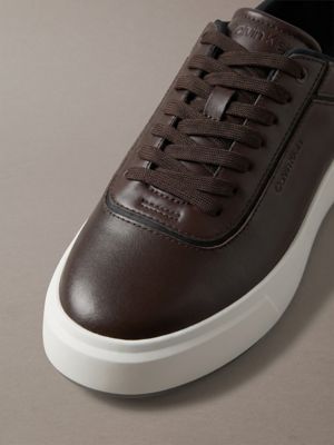 bordeaux/black leather signature trainers for men calvin klein
