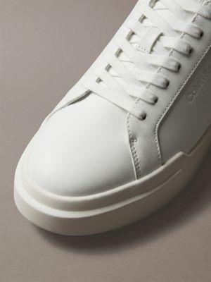 bright white/enchanted forest green leather durable traction chunky trainers for men calvin klein