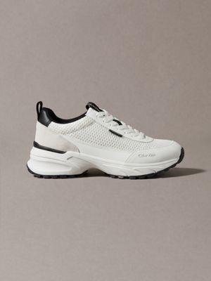 white knit mesh runner trainers for men calvin klein