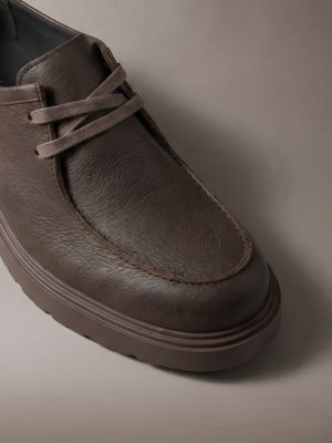 mocha/turkish coffee leather apron toe lug lace-up shoes for men calvin klein