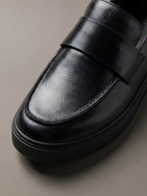 triple black leather hybrid cupsole loafers for men calvin klein