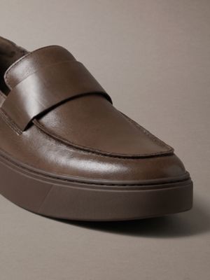 potting soil/rocky brown leather hybrid cupsole loafers for men calvin klein