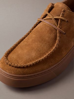 natural umber/gum suede hybrid cupsole lace-up shoes for men calvin klein
