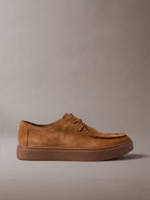 brown suede hybrid cupsole lace-up shoes for men calvin klein
