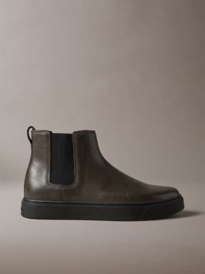 brown hybride chelsea-stiefel aus leder mit cupsole für herren - calvin klein