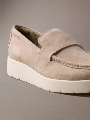 silver mink/dk ecru suede hybrid apron toe loafers for men calvin klein