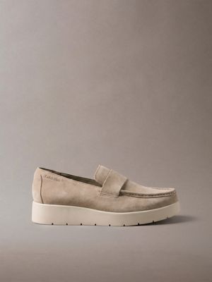 beige suede hybrid apron toe loafers for men calvin klein