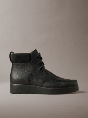 black leather hybrid apron toe boots for men calvin klein