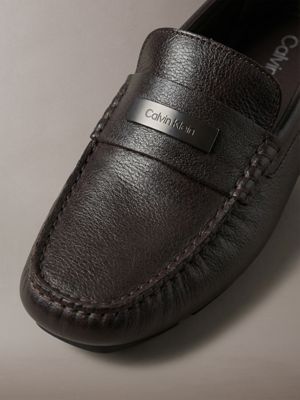 triple black leather moccasin driving shoes for men calvin klein