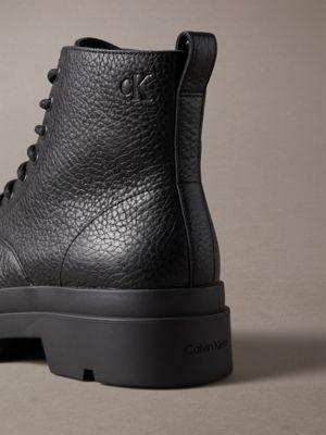 triple black leren laarzen met veter en rits voor heren - calvin klein