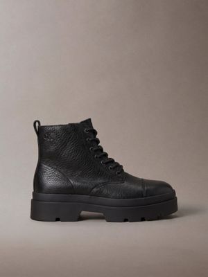 black leren laarzen met veter en rits voor heren - calvin klein