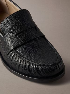 triple black theo - leather pleated penny loafers for men calvin klein